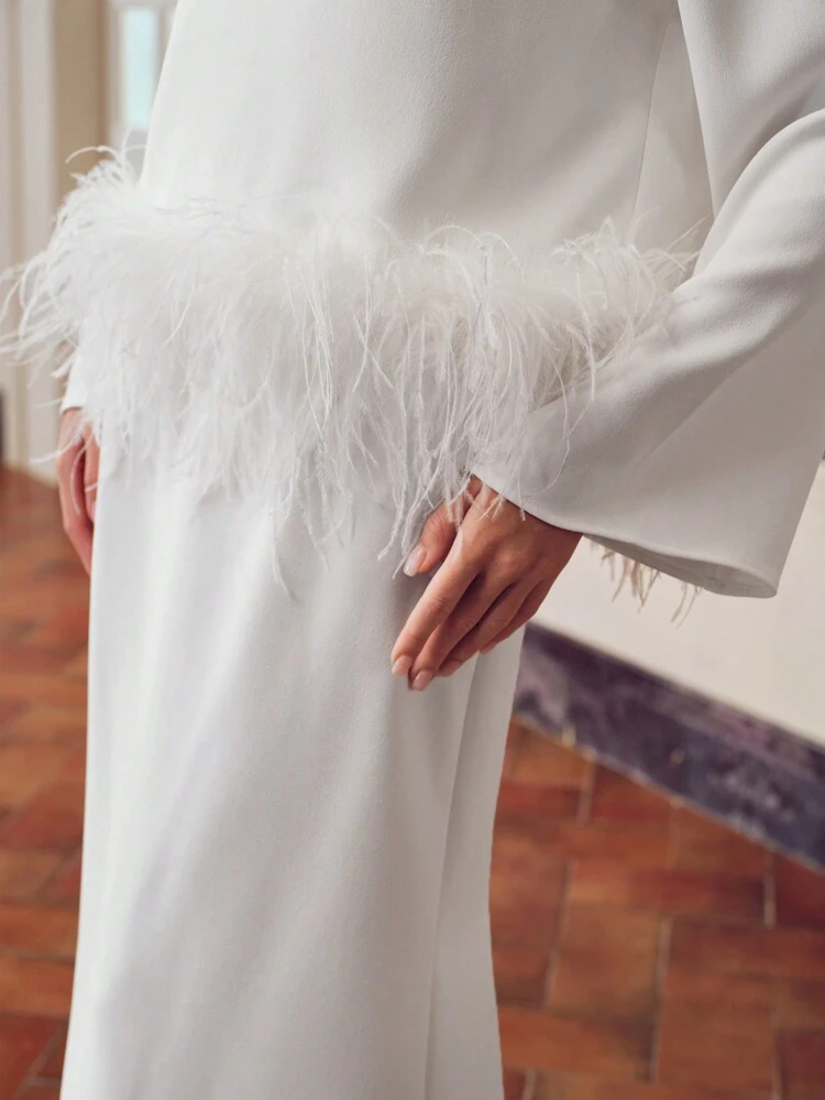 ZEYLAH FAUX PEARL MOCK NECK BELL SLEEVE Fluffy HEM TOP