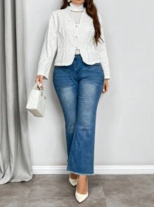 SHEIN Privé Chaqueta de cárdigan de cuello en V con textura de tela básica elegante en talla grande