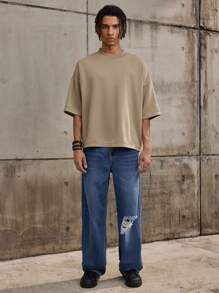 Forever 21 男式超宽腿宽松牛仔裤（重度水洗蓝）秋冬款 - 中等水洗藍 - 查看 4