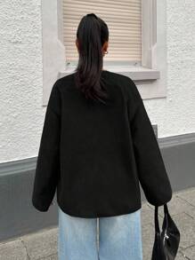 SHEIN EZwear 女式前扣长袖休闲衬衫（配围巾） - 黑色 - 查看 2