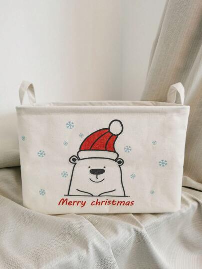 PETSIN Cute Polar Bear Christmas Hat Storage Box, Large Capacity With Handle, Christmas Gift