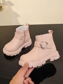 新款圆头儿童靴子休闲复古平底女童短靴防滑耐磨中大童鞋女童学生朋克靴 - 粉色 - 查看 5