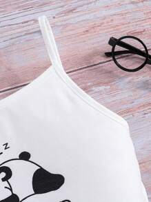 SHEIN Bộ đồ ngủ thường ngày hai mảnh in họa tiết hoạt hình dành cho bé gái tuổi mới lớn và quần short rộng - Màu be - Xem 7