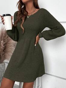 SHEIN Clasi Autumn/Winter Casual Solid Color Lantern Sleeve Sweater Dress