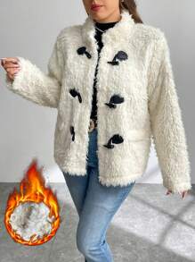SHEIN Privé Chaqueta de punto tipo cardigan con cuello de pelo esponjoso, corte holgado, para otoño e invierno, tallas grandes - Camel - Ver 7