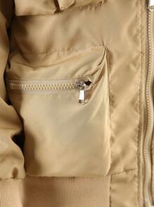 SHEIN Jaket Lengan Panjang Saku Warna Polos untuk Anak Laki-Laki Usia Remaja - Khaki - View 5
