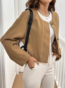 SHEIN Frenchy Women's Solid Color Front Button Long Sleeve Minimalist Cropped Top, Casual Daily Wear