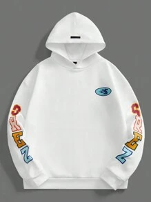 Manfinity NXTstreet 男士宽松针织英文字母印花连帽毛衣，适合秋冬 - 白色 - 查看 2