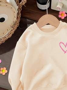 SHEIN ModeFlare Wear Baby Girl Soft Knit Crew Neck Casual Loose Thick Pullover Sweatshirt For Autumn/Winter - Apricot - View 3