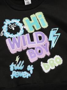 Baby Boy Autumn/Winter Casual Black Print Sweatshirt Set - Black - View 6