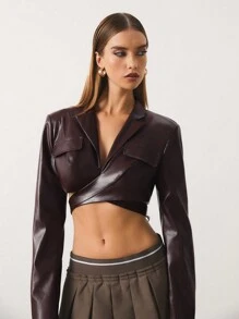 SHEIN Unity Woman's Jacket, Business Casual Style, Office Chic Outfits, Blogger Same Style, Old Money Style, Form-Fitting Sexy Straps - Brown - View 4