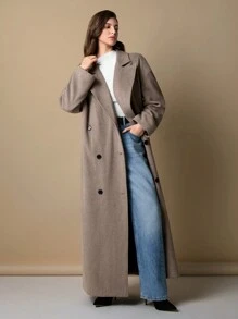 Women's Solid Color Button Front Long Sleeve Lapel Minimalist Casual Jacket - Coffee Brown - View 5