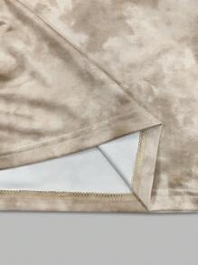 Chiquease 复古美式蝴蝶刺绣V领褶皱背心，扎染修身夏季短款T恤，印花T恤，女式上衣 - 卡其色 - 查看 4