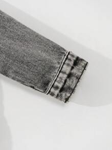 SHEIN Playful Pals Áo khoác denim in khẩu hiệu rách nhẹ phong cách đường phố cho bé trai - Xám - Xem 3