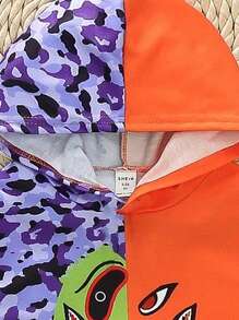 SHEIN 2pcs/Set Young Boy Casual Sports College Street Cute Ghost Face Colorblock Sweatshirt + Pants, Suitable For Daily Wear, School, Outings, Sports, Spring & Autumn - Multicolor - View 6