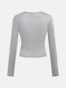 SHEIN ChillGRL 2pcs/Set Teen Girls Plain Round Neck Long Sleeve T-Shirt And Flare Pants Casual Outfit - Multicolor - View 4