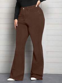 EMERY ROSE Quần Jeans Ống Loe Co Giãn Cỡ Lớn Cho Nữ, Màu Đỏ Tía, Thu/Đông - Cà phê nâu - Xem 3