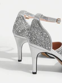 CUCCOO TILAWA Fashionable Pointed Toe Fully Studded Sexy Hollow-Out Evening Sandals New Year Holiday Valentines - Silver - View 6