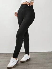 SHEIN EZwear Mallas grises de cintura alta y largo térmico forradas, para otoño/invierno