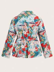 Flirla Bluză elegantă, cu mânecă lungă, cu tiv cu volan, cu imprimeu floral, de primăvară și vară, mărimi Plus - Multicolor - Vizualizare 2
