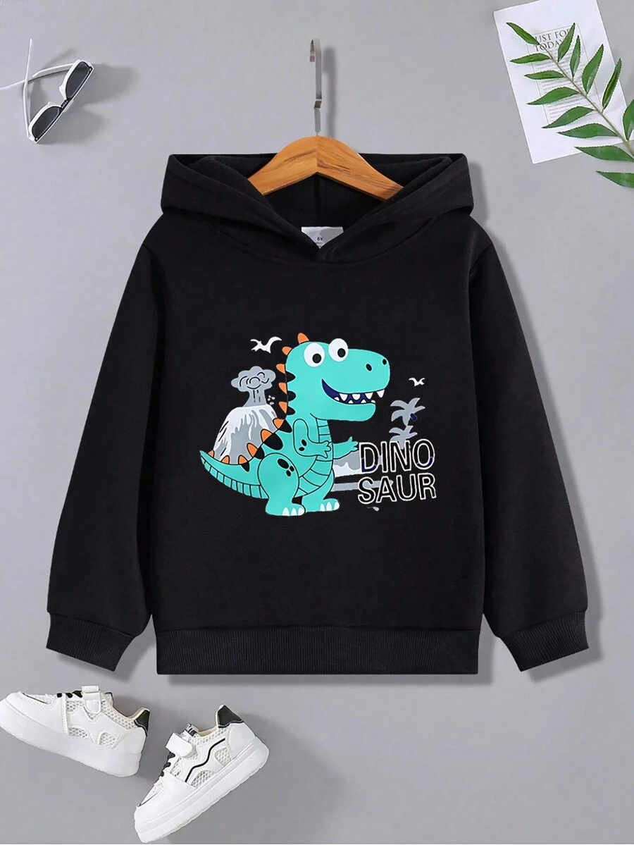 Áo nỉ trùm đầu họa tiết khủng long thoải mái cho bé trai - màu đen - Xem 1