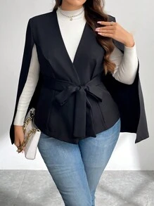 SHEIN Essnce Áo khoác Blazer dáng rộng không tay cỡ lớn - màu đen - Xem 3