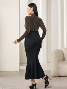 Modelyn Đầm dài tay thanh lịch cổ màu tương phản dành cho nữ - Vàng - Xem 4