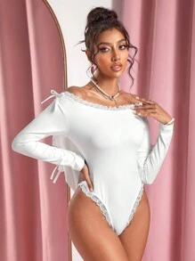 SHEIN SXY Sexy Off-Shoulder Spitzen-Patchwork-Bodysuit für Frauen