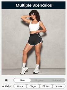 SHEIN Sports Contrast Trim Letter Print Sports Shorts Sweater Shorts - Black - View 4