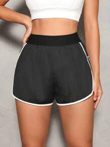 SHEIN Sports Contrast Trim Letter Print Sports Shorts Sweater Shorts - Black - View 6