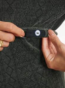 SHEIN Bộ 2 áo bầu cổ tròn trễ vai và chân váy bó sát eo có thể điều chỉnh màu trơn, Thu/Đông - xanh quân đội - Xem 5