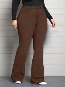 EMERY ROSE Quần Jeans Ống Loe Co Giãn Cỡ Lớn Cho Nữ, Màu Đỏ Tía, Thu/Đông - Cà phê nâu - Xem 5
