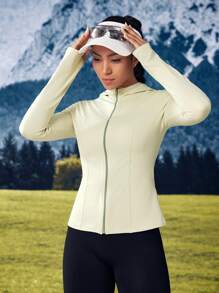 SHEIN Outdoor Urban Effen kleur Lange mouw Duimgaten Getailleerde capuchon Sportjas
