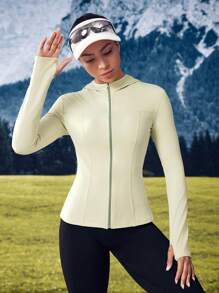 SHEIN Outdoor Urban Effen kleur Lange mouw Duimgaten Getailleerde capuchon Sportjas