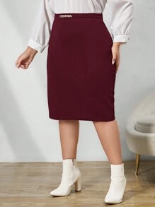 SHEIN Clasi Váy chữ A thường ngày trang trí kim loại cỡ lớn cho nữ - Màu Đỏ Sâu - Xem 3