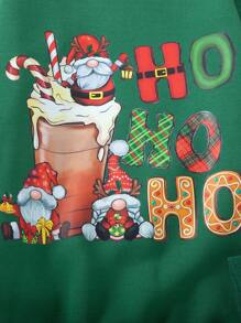 Tween Girl 1pc Oversized Cozy Thermal Lined Sweatshirt, Green With Colorful Christmas Graphic, Relaxed Fit For Everyday, Party, Indoor/Outdoor Wear, Perfect For Autumn/Winter