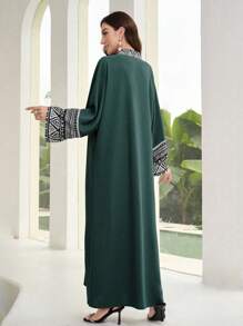 Al Najma Vestido árabe de manga murciélago con estampado geométrico, de manga larga, informal y modesto para el otoño, tipo kaftan