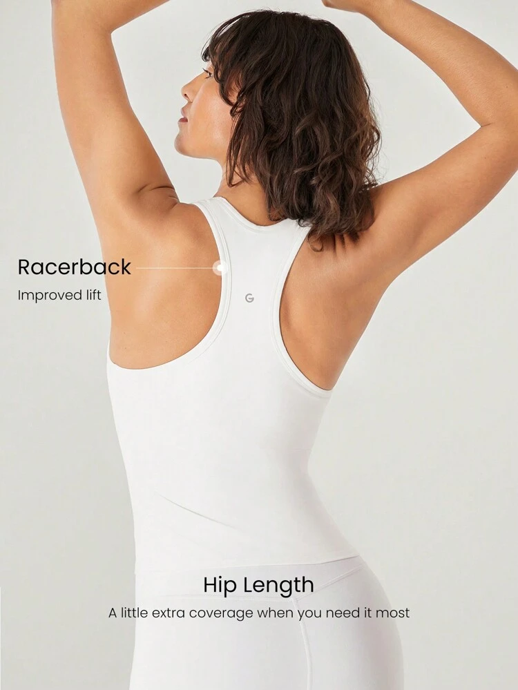FeatherFit™ Routine Round Neck Racerback Tank Light Support Low Impact Yoga Pilates Studio Gym Daily Spring Summer