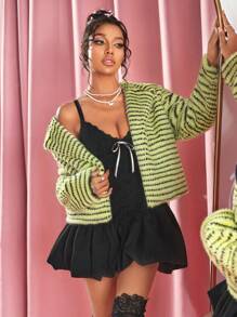 SHEIN SXY Veste à carreaux noir et blanc moelleuse et élégante pour femmes