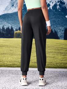 SHEIN Sports Damen Lässig Alltags Jogginghose mit Tunnelzug, geeignet für den Herbst - Schwarz - Übersicht 11