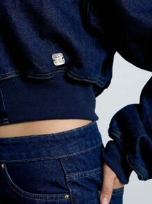 AiiRZ 连帽牛仔拉链短款夹克实用风格工作服时尚飞行员夹克冬季秋季春季 Y2K 街头风格结构化日常休闲 - 寶藍色 - 查看 3