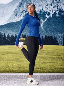 SHEIN Outdoor Urban 休闲镂空露背透气修身运动卫衣，秋蓝色 - 藍色 - 查看 5