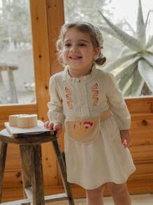 SHEIN Baby Girls Embroidered Dress, Autumn - Apricot - View 6