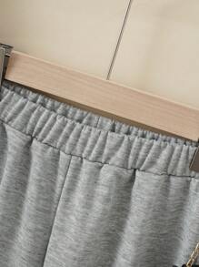 SHEIN 2pcs Tween Girl Autumn/Winter Outfit - Letter Applique Sweatshirt & Casual Pants Set, Grey