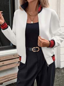 SHEIN Clasi Women 2024 White Collar Long Sleeve Contrast Color Jacket Fall Cloth For Women - White - View 7