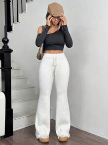 SHEIN EZwear Pantalones de mujer de unicolor con pierna acampanada y nudo en otoño/invierno