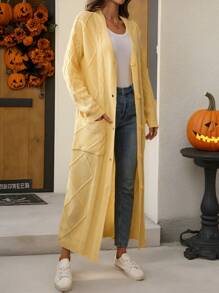 SHEIN LUNE Women Long Cardigans, Warm For Fall & Winter - Yellow - View 3