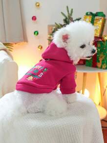 PETSIN 1 件宠物圣诞红色连帽运动衫，带字母刺绣，休闲可爱设计 - 紅色 - 查看 2