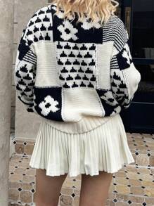 SHEIN Unity Oversized Fair Isle Pattern Crew Neck Loose Fit Knit Sweater For Women, Knit Pullover Fall Winter - Multicolor - View 2