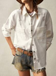 Bohemela 休闲纯色编织宽松落肩长袖女式夹克 - 白色 - 查看 6